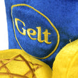 Load image into Gallery viewer, P.L.A.Y. Paw-nukkah Collection Gelt-y Treats Toy - close up of embroidery on bag and chocolate