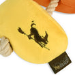 Load image into Gallery viewer, Howling Haunts Collection - Canine Corn Toy close up of P.L.A.Y. embroidered logo of downward dog flying on a broom