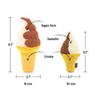 Load image into Gallery viewer, Snack Attack Collection by P.L.A.Y. Swirls n&#39; Slobbers Soft Serve Toy with features pointed out and sizing shown
