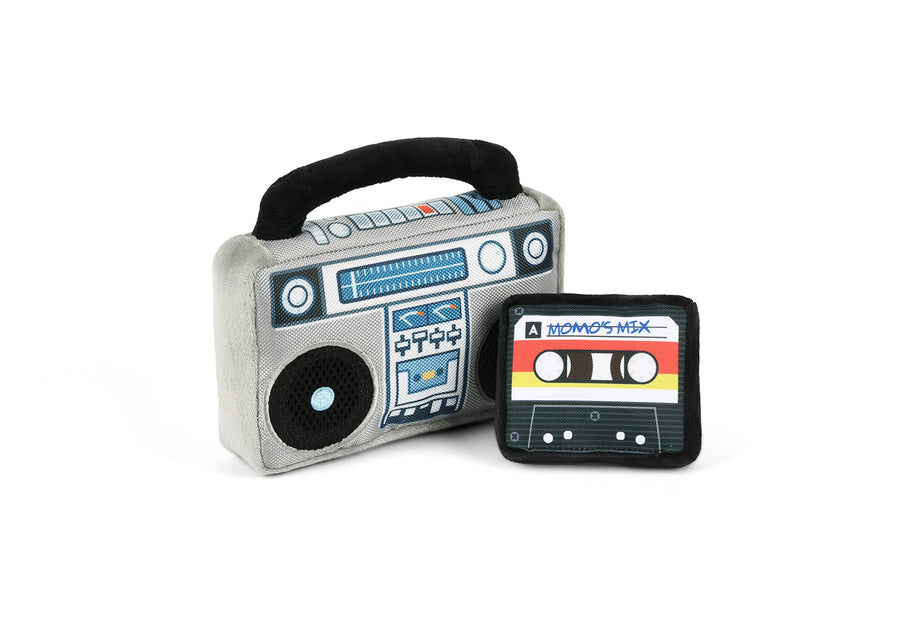 P.L.A.Y. 80s Classics Boop-Box Toy with cassette tape bonus toy next to the boombox