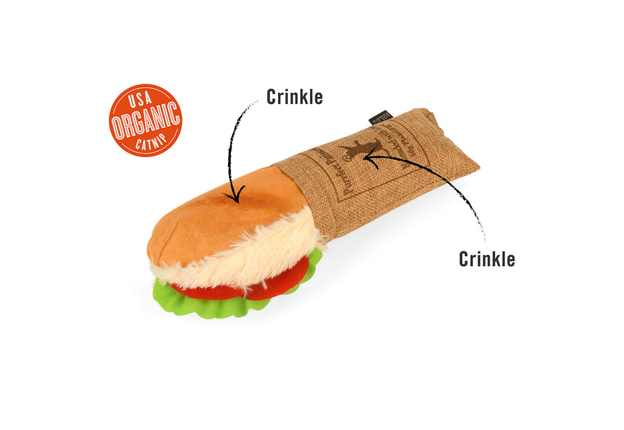 P.L.A.Y. Feline Frenzy Kicker - Tuna Baguette Toy features shown