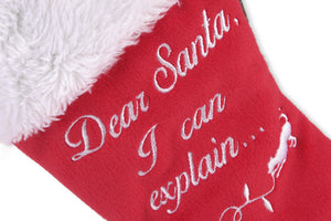 P.L.A.Y. Merry Woofmas Good Dog Stocking - close up of wording on stocking