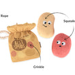 Load image into Gallery viewer, P.L.A.Y.&#39;s Picked Fresh Potato Pals Toy feature image pointing out t-shirt rope, crinkle elements and squeakers on a white background.
