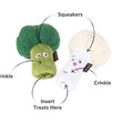 Load image into Gallery viewer, P.L.A.Y.&#39;s Picked Fresh Veggie Munch Duo Toy Set: Two crinkle toys, one green broccoli and one white cauliflower, with text indicating features and instructions on a white background

