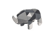 P.L.A.Y. Upcycled Zoo Pal Rhino plush toy in a gray and white pattern on a white background