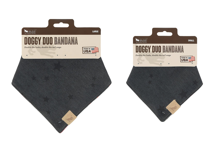 The Adventurer Bandana by P.L.A.Y. - two sizes shown in packaging