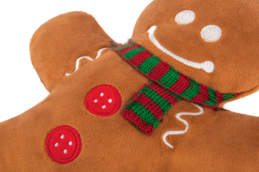 Holiday Classic Collection by P.L.A.Y. - Holly Jolly Gingerbread Man Toy close up of details for scarf and buttons