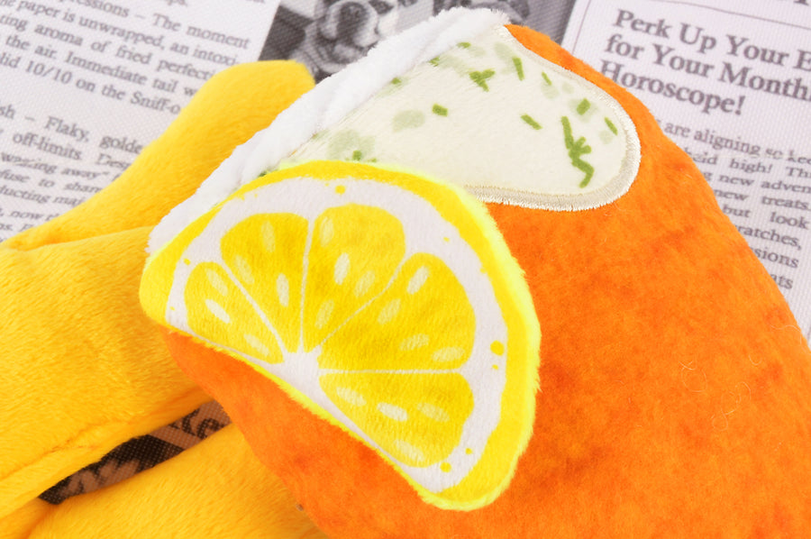 P.L.A.Y. International Classic Chippy Chews closeup of fish with lemon and tarter sauce details