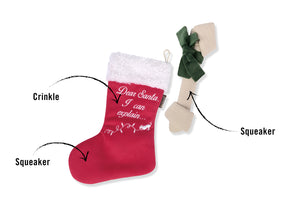 Merry Woofmas Collection Good Dog Stocking Toy with features pointed out