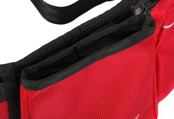 P.L.A.Y.'s Explorer Pack in Lava Red close up of open treat pouch