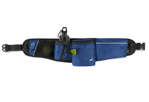 P.L.A.Y.'s Explorer Pack in Waterfall Blue with water bottle and poop bags