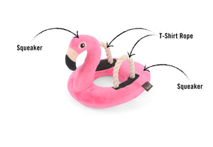 P.L.A.Y.'s Tropical Paradise Collection Flamingo Floatie Toy with features pointed out