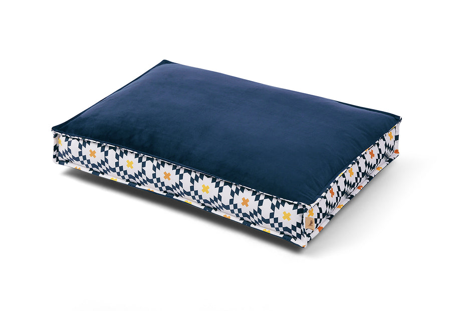 Marina Boxy Bed in Cobalt Blue with solid side up