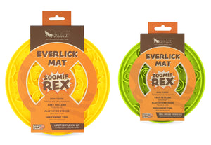 P.L.A.Y. ZoomieRex EverLick Mats both colors shown in ready-to-merchandise packaging