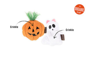 P.L.A.Y. Feline Frenzy Halloween Toy Collection - pumpkin and ghost toys with features shown