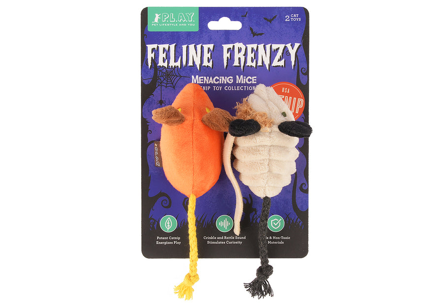 P.L.A.Y. Feline Frenzy Halloween Toy Collection - mice on backer card packaging