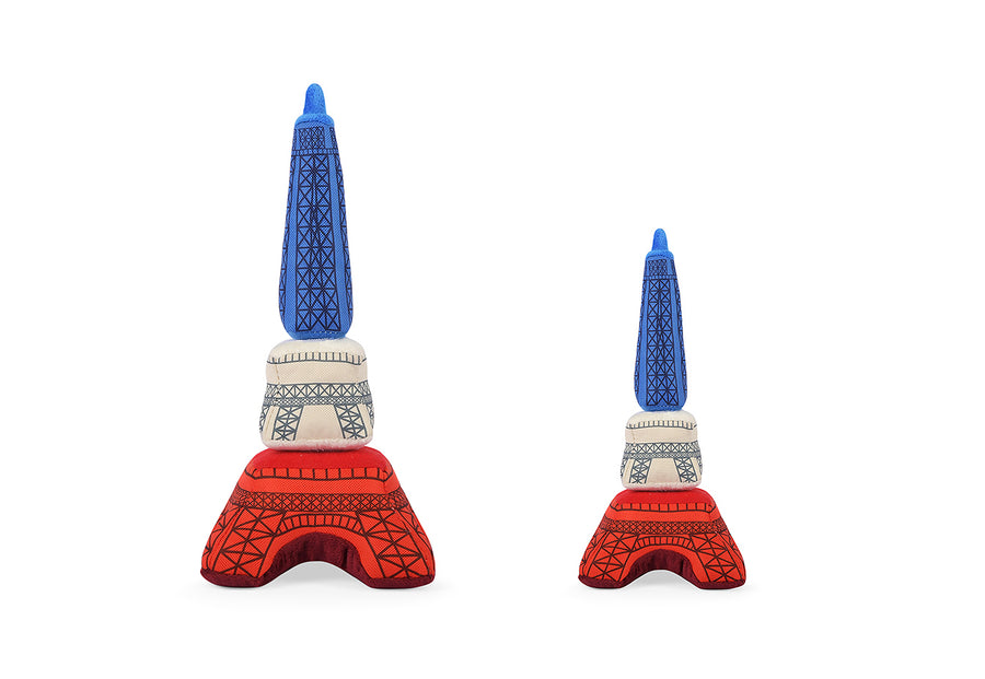 P.L.A.Y. Totally Touristy Eiffel Tower Dog Toy - Small and large sizes shown