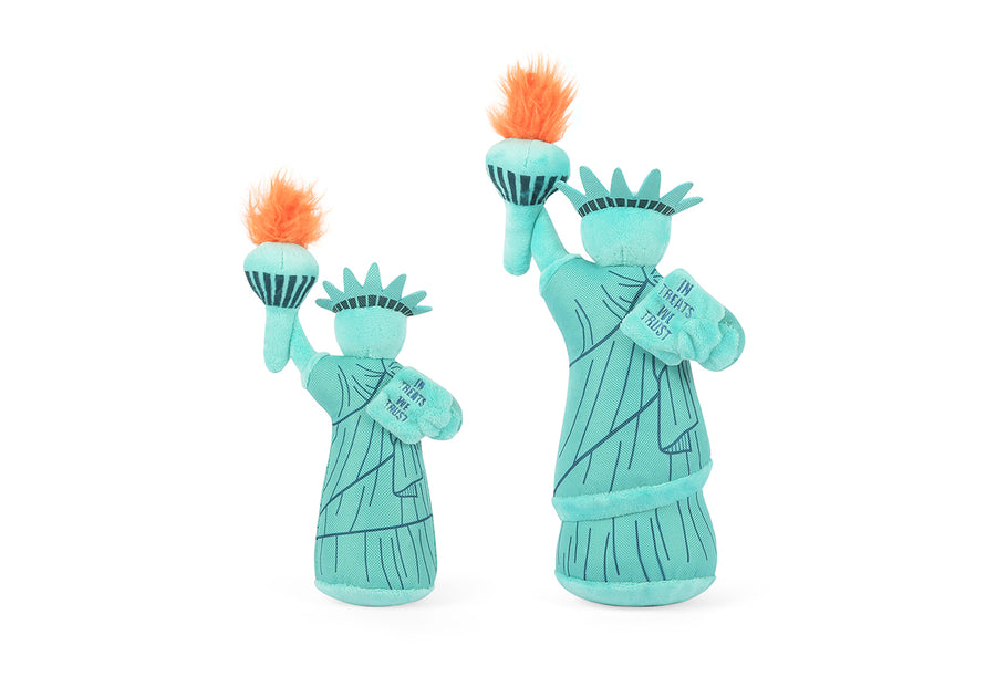 P.L.A.Y. Totally Touristy Statue of Liberty Dog Toy - Small and large sizes shown