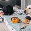 Load image into Gallery viewer, Two dogs lounging on Seaside Boxy Bed with Pup Cup Cafe Toys by P.L.A.Y.
