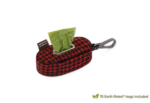 Proper Pup Poop Bag Dispensers from P.L.A.Y. - Houndstooth Cayenne Red with poop bags sticking out the top