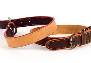 Napoli Collars by P.L.A.Y. - orange and brown collar front and back shown with "made in Italy" imprint visible