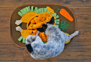 P.L.A.Y. Snuffle Mat - Thanksgiving-themed with dog searching for treats in turkey