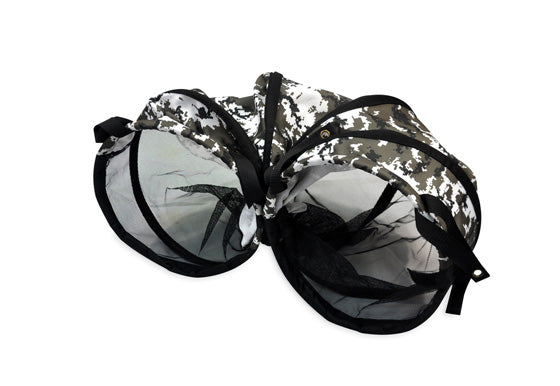 P.L.A.Y. Tunnel Camo Black and White shown in half circle shape